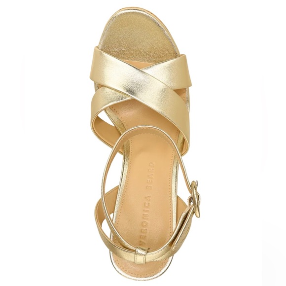 Veronica Beard Gold Lalana Leather Ankle Strap Cork Platform Heel Sandal 6.5 NIB - Picture 5 of 16